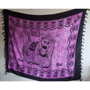 Bali black/purple tie-dye cloth tapestry 54" x 46" animal bull?